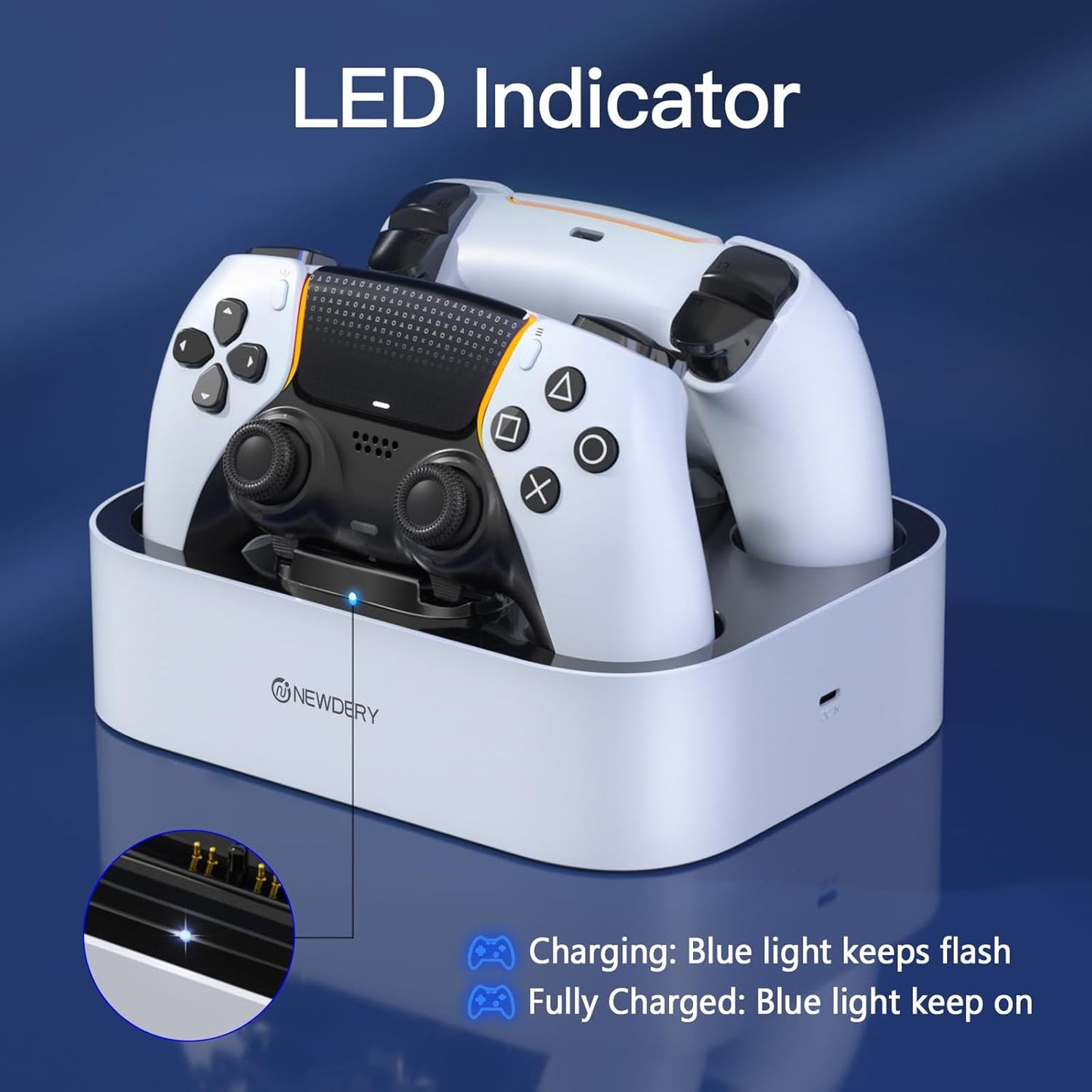 NEWDERY for PS5 Controller Charger Station Compatible with Dualsense Edge, Fast Charging Dock Stand with Cable, Dual Charging Station for PlayStation 5 & DualSense Edge Controller