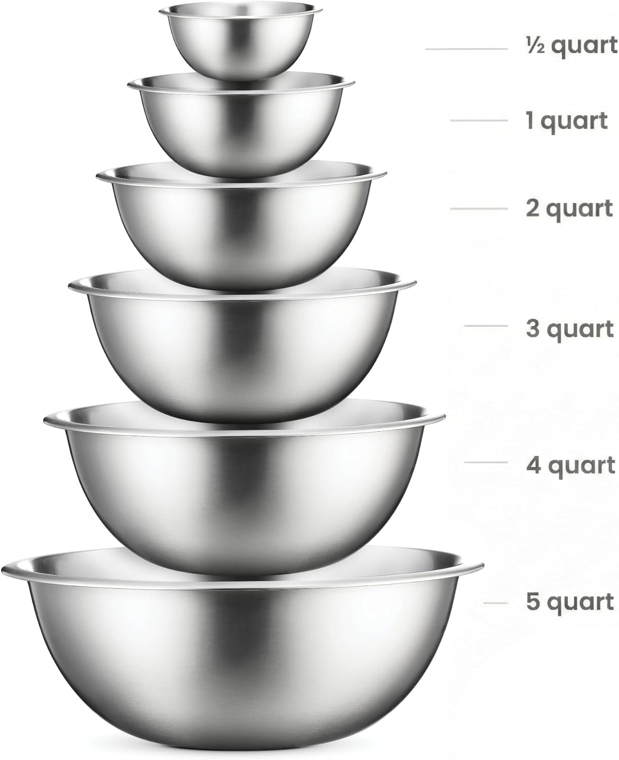 FineDine Stainless Steel Mixing Bowls Set, Dishwasher Safe, 6 Piece Metal Mixing Bowls For Kitchen, Nesting, Large, Small, Big Food Prep, Cooking, Baking