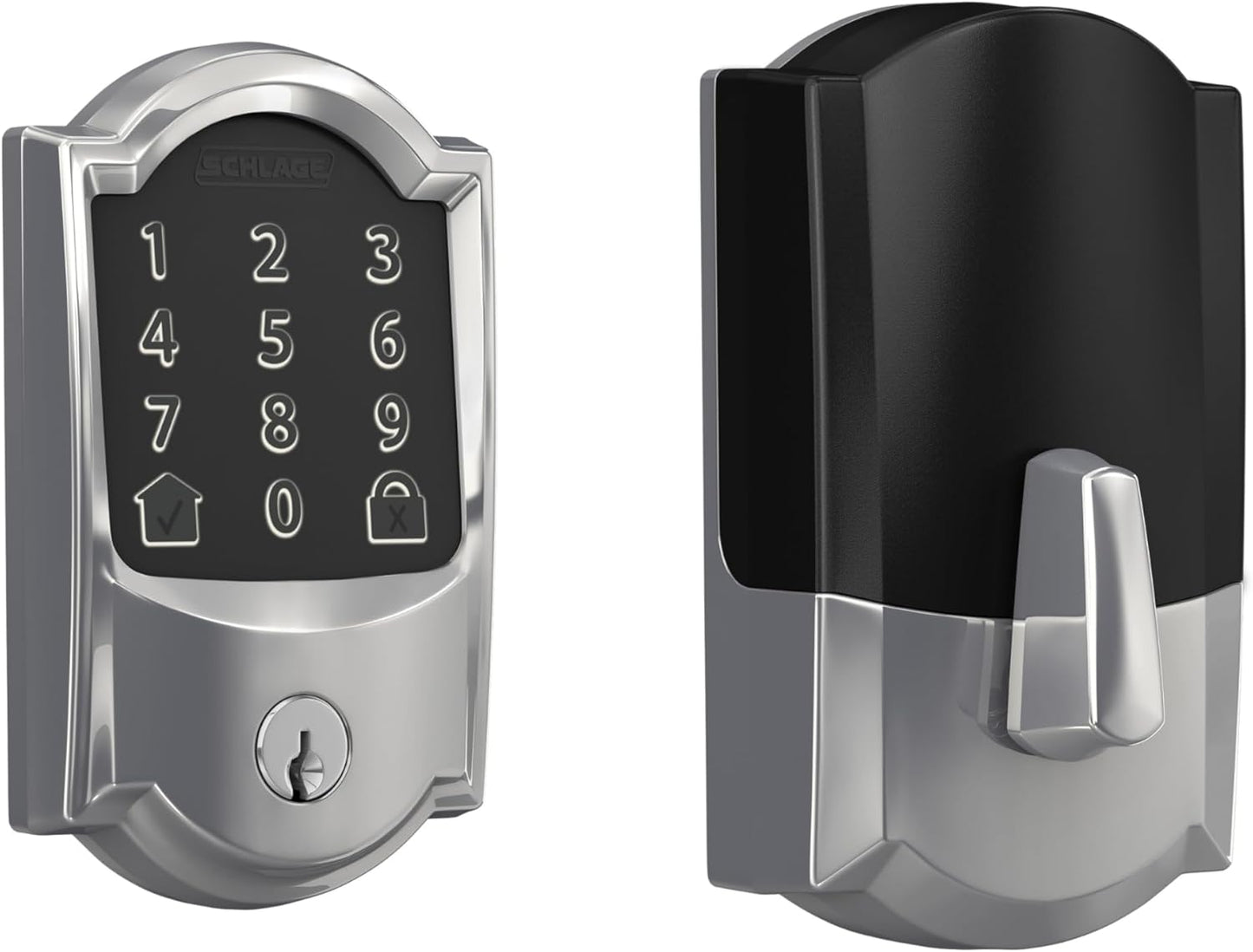 Schlage Encode Smart Wi-Fi Deadbolt Lock with Touchscreen Keypad, Keyless Front Door Entry, App Control, Alexa, Google Home and Airbnb Compatible, Bright Chrome, BE489WB CAM 625