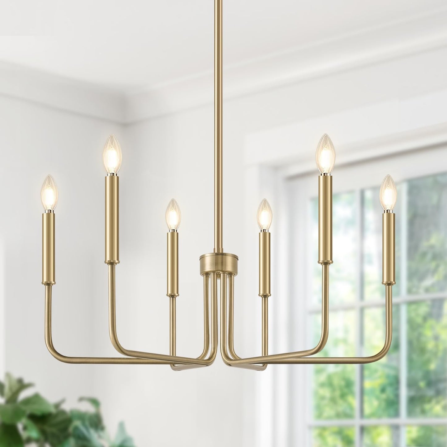 Lynnoland Brass Chandelier, 6-Light Farmhouse Chandeliers for Dining Room Lighting Fixtures Hanging, Vintage Candle Pendant Light Light Fixture for Bedroom, Kitchen, Foyer and Living Room