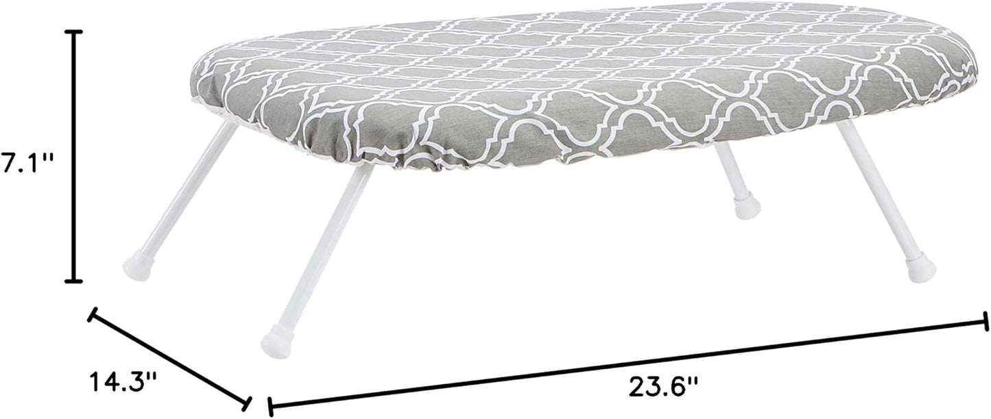 Amazon Basics Foldable Compact Tabletop Ironing Board with Folding Legs, Heat Resistant Portable, Lightweight, Non-Slip, Easy Storage, Trellis Removable Cover, 23.6"L x 7.1"W x 14.3"H, Chevron