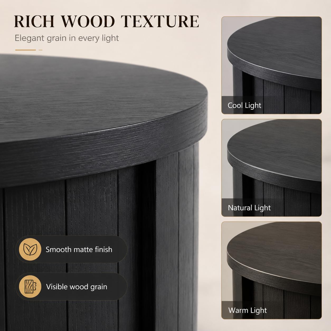 ARTPOWER 31.5" Round Coffee Table with Storage Mid Century Black Walnut | Easy Assembly,Solid Walnut,Heavy Duty,Flip Top Storage,Fluted Tambour Door,Water&Scratch Resistant Easy Clean,110lbs Capacity