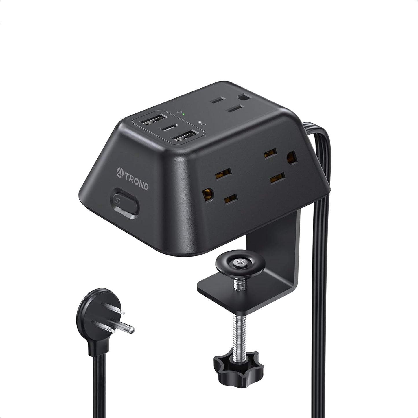 Desk Clamp Power Strip, Surge Protector with 5 AC Outlets and 3 USB Ports, Desk Mount Charging Station, Fit 1.97in Tabletop Edge Thick, 6FT Extension Cord, for Home Office Gaming Accessories, Black
