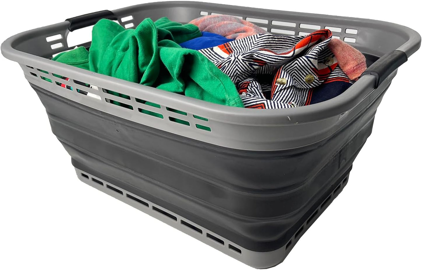 SAMMART 42L (11 Gallons) Collapsible Plastic Laundry Basket - Foldable Pop Up Storage Container/Organizer - Portable Washing Tub - Space Saving Hamper/Basket [BPA Free] (Grey/Black)