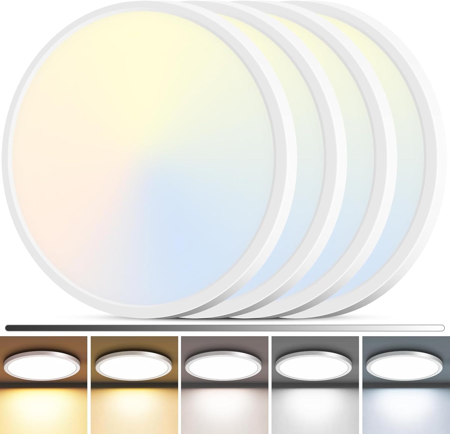 zemty 4Pack LED Flush Mount Ceiling Light, 12Inch 24W Dimmable Ceiling Lights Fixture, 5 Color Temperatures (3000K-6500K) White Round Ceiling Lamp for Bedroom, Kitchen, Hallway,Bathroom