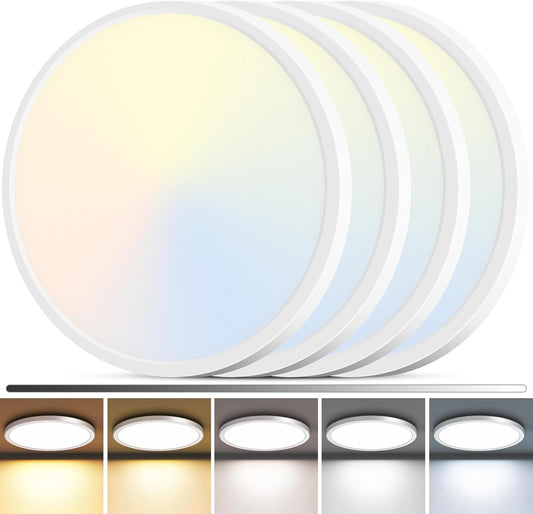 zemty 4Pack LED Flush Mount Ceiling Light, 12Inch 24W Dimmable Ceiling Lights Fixture, 5 Color Temperatures (3000K-6500K) White Round Ceiling Lamp for Bedroom, Kitchen, Hallway,Bathroom