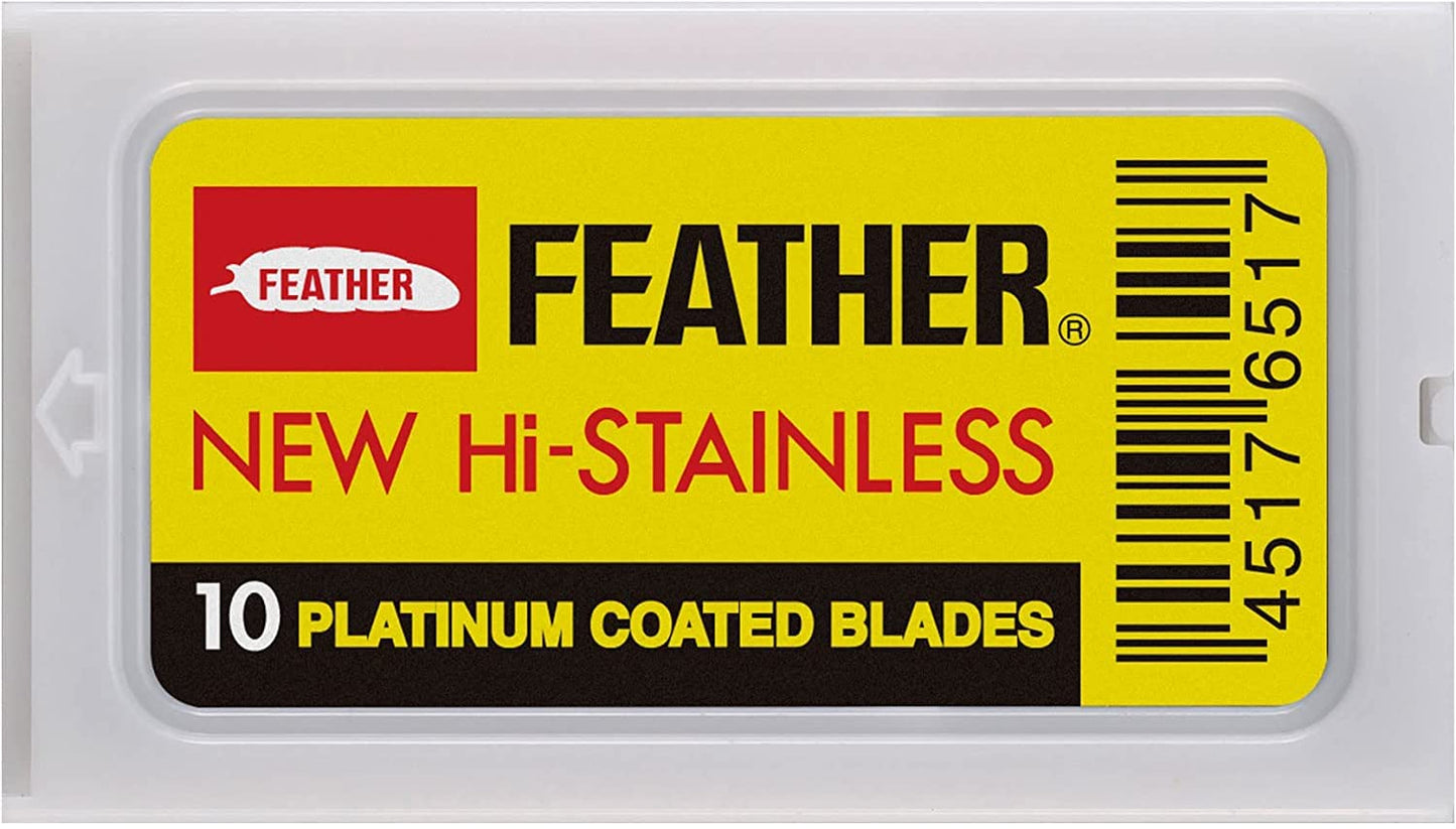 Feather Double Edge Safety Razor Blades - (50 Count) - Platinum Coated Hi-Stainless Steel Razor Blades - Fits Most Safety Razors - Super Sharp for Close Shaves - Japanese Quality