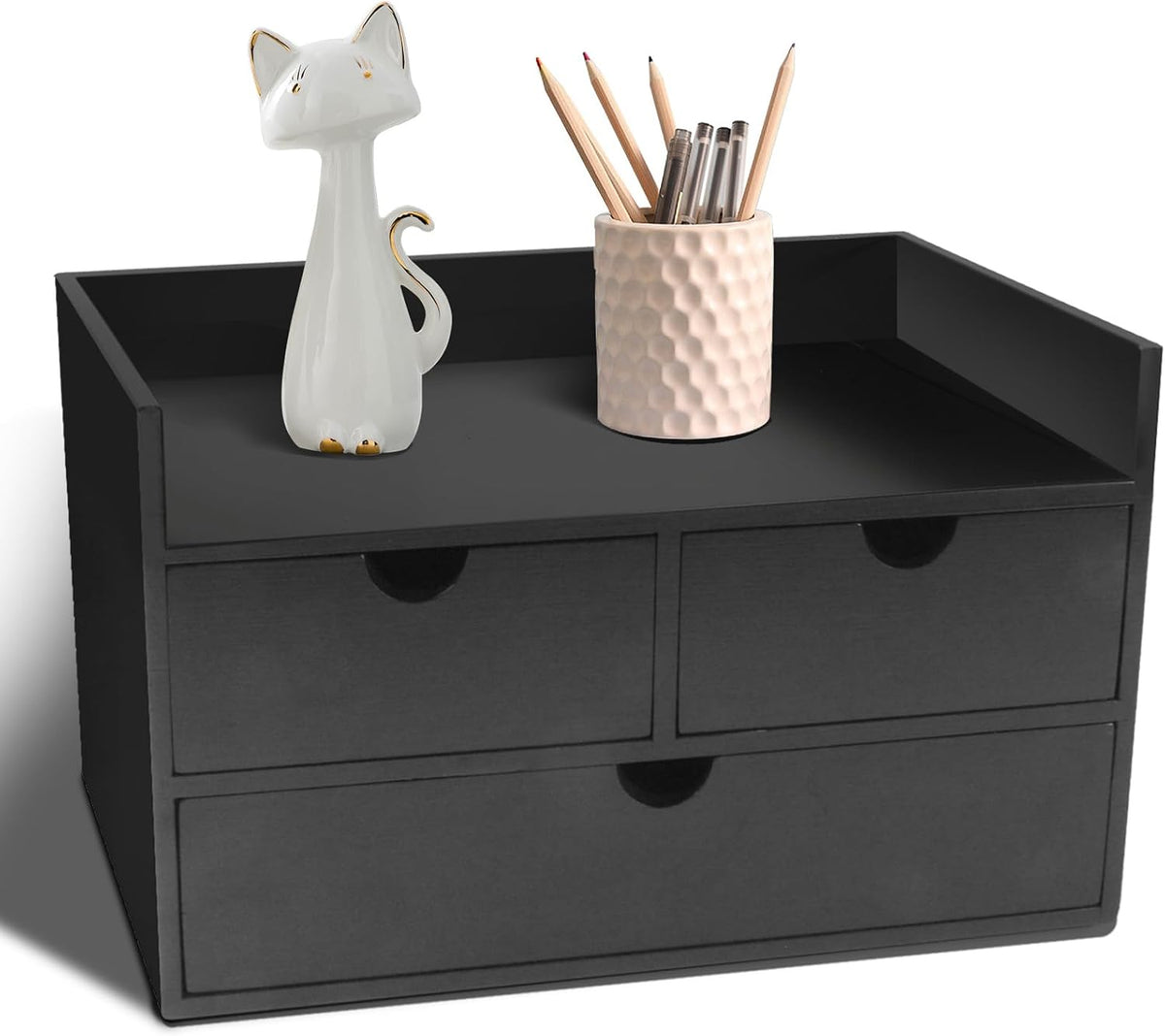 Charmewooden Bamboo Desk Organizer with 3 Drawers, Countertop Organizer with Drawers Makeup Storage Drawer 3 Drawers Tabletop Storage Organization Box Home Office Workspace