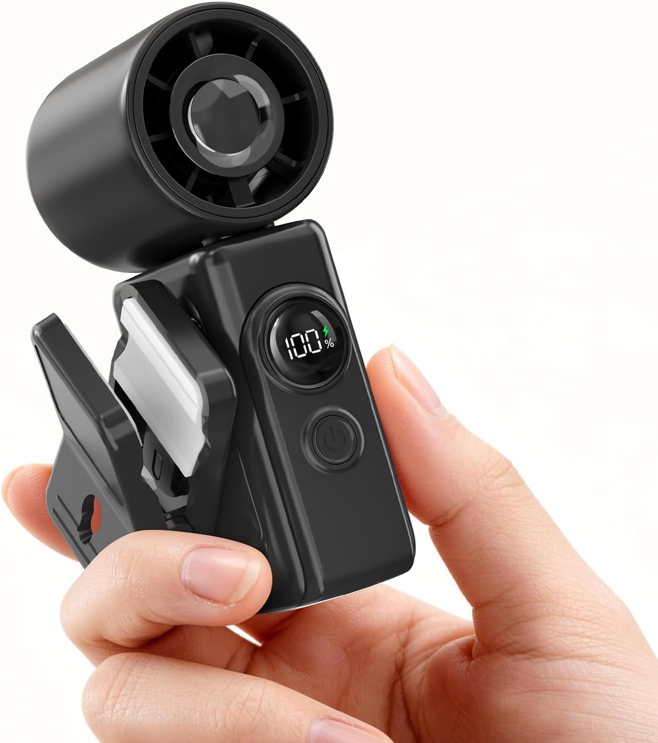 Portable Clip-On Mini Fan, Hands-Free, Turbo Personal Handheld Fans Rechargeable w/ 4 Wind & LED Display, Pocket Size Summer Essentials for Travel/EyeLash/Beach/Concert, Gifts for Women Men(Black)