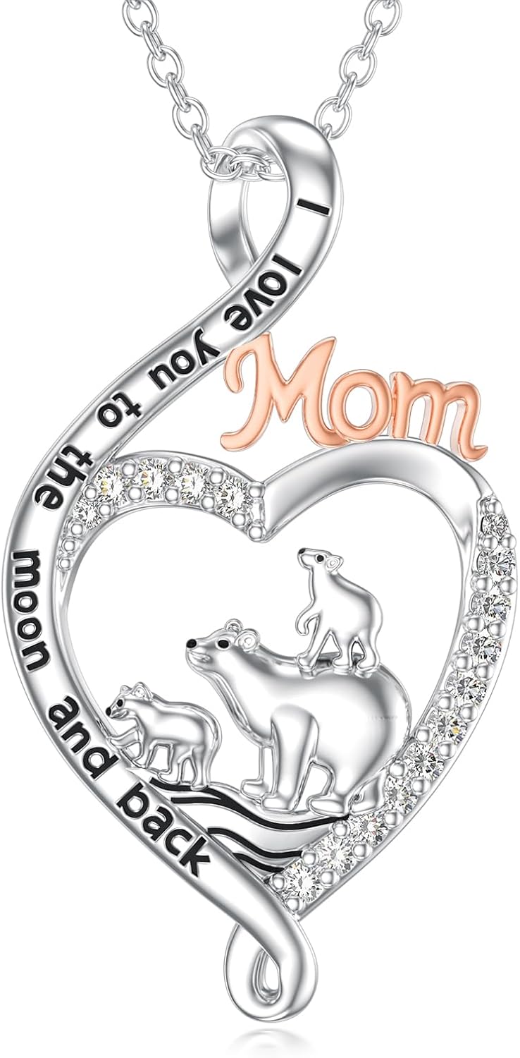 Mom Jewelry Gifts 925 Sterling Silver Mama Bear/Dinosaur/Cat/Bird/Chicken Necklace with 1 2 3 4 5 Cubs for Women Mother Wife Grandma