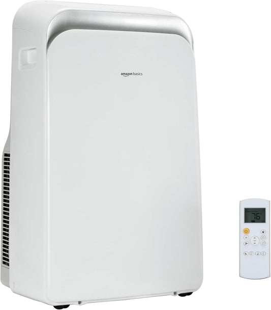 Amazon Basics 4-In-1 Portable Air Conditioner with Remote, Timer, Sleep Mode, Auto Swing, Cool/Heat/Dry/Fan-Only Functions, 13500 BTU (ASHRAE), Cools Up to 550 Sqf, Energy Saving, White