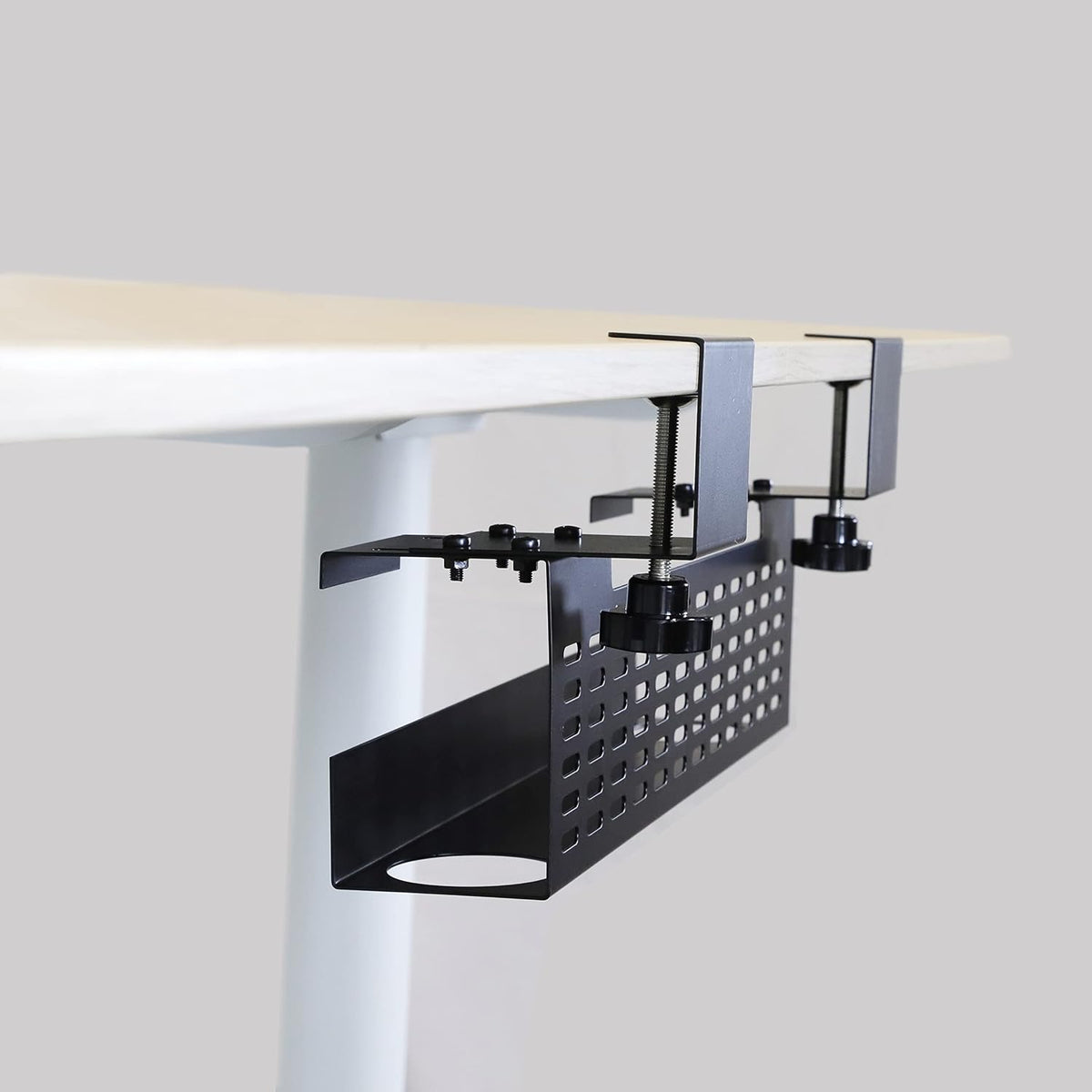 AEONS Under Desk Cable Management Tray Wire Cord Organizer Removable C Clamp Mount No Drill Computer Cord Raceway and Modesty Panel, Black, 16-inch