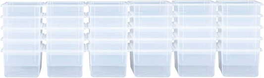 Wood Designs Cubby Storage Bin, Heavy Duty Plastic Containers for Kids Translucent Clear Cubby Tray Set of 30