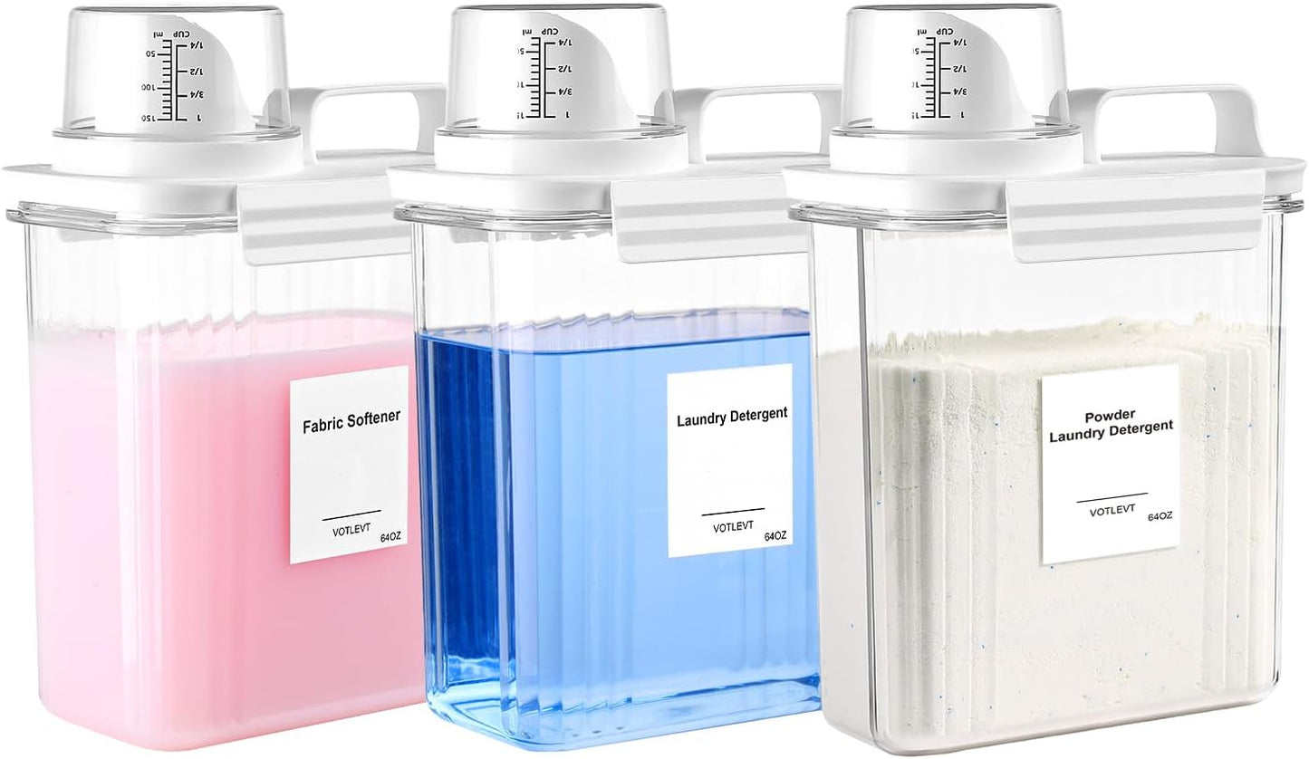 Liquid Laundry Detergent Dispenser 64OZ, Laundry Soap Dispenser, Clear Plastic Fabric Softener Holder and Container, Laundry Room Organization and Storage, 3 Pack