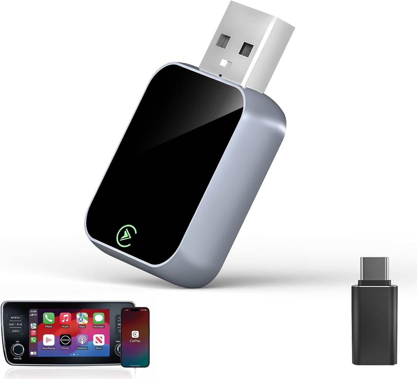 Wireless CarPlay Adapter for iPhone - No Audio Lag, Auto-Connect - Convert Factory Wired to Wireless CarPlay - Bluetooth 5.3 & 5GHz Wi-Fi - Plug & Play (Includes USB A/C)