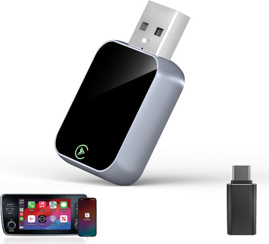 Wireless CarPlay Adapter for iPhone - No Audio Lag, Auto-Connect - Convert Factory Wired to Wireless CarPlay - Bluetooth 5.3 & 5GHz Wi-Fi - Plug & Play (Includes USB A/C)