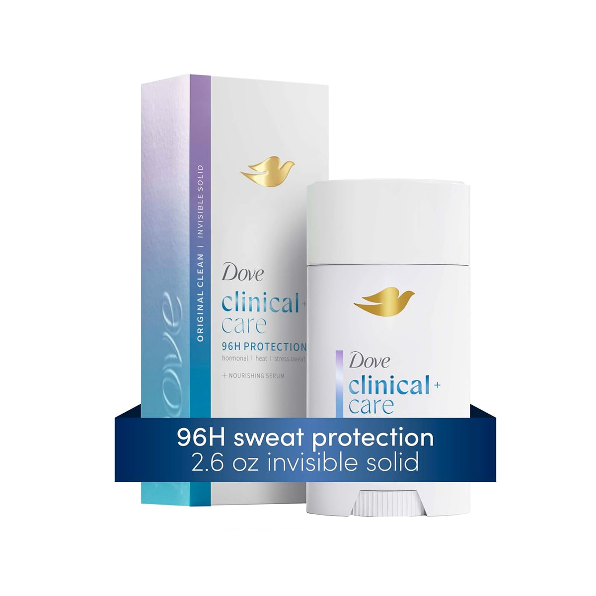 Dove Clinical + Care Antiperspirant Deodorant Invisible Solid Stick for Women Original Clean with Nourishing Serum 2.6 oz