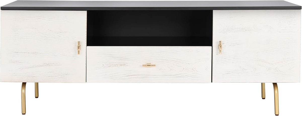 SAFAVIEH Genevieve TV Stand for up to 65" Flatscreen – Black & White Washed Finish, Mid-Century Modern Storage Cabinet, Entertainment Media Console (MED5000B)