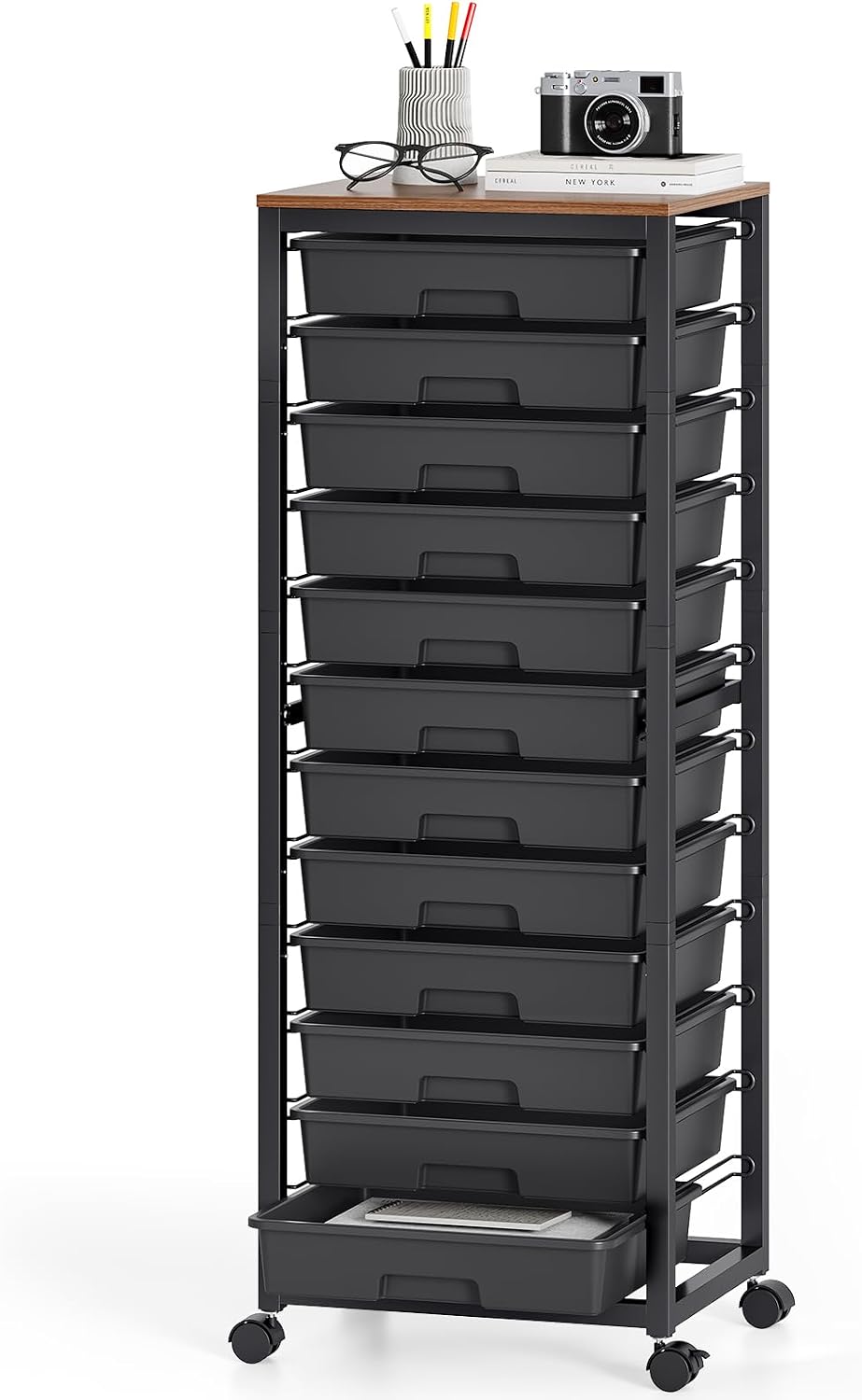 SYKIARIOL Rolling Cart with 12 Drawers,Black