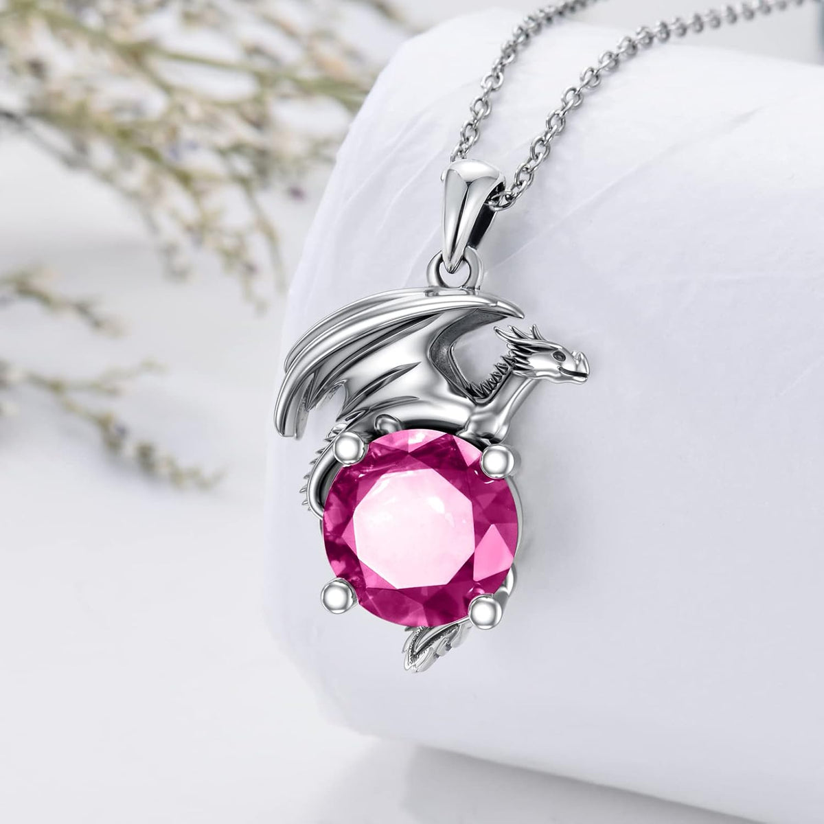 Dragon Necklace for Women/Men Sterling Silver Necklace with Birthstone Gift for Women/Men