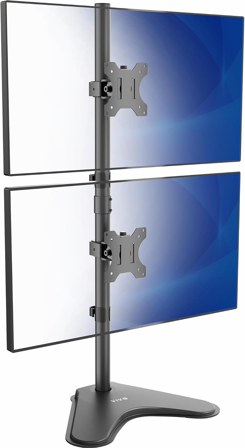 VIVO Dual Monitor Desk Stand Free-Standing LCD Mount, Holds in Stacked Vertical Position 2 Ultrawide Screens up to 34 inches, Black, STAND-V002L
