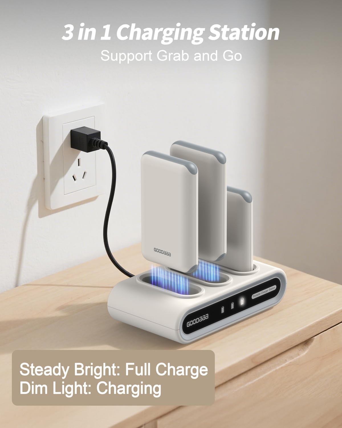 GOODaaa Portable Charger, 3-Pack 10000mAh Slim Power Bank Built in Cables, 3 Outputs 1 Inputs Family Power Hub for All Mobile Devices, Charging Station Set Includes 180 DlY Stickers, for Home,Office