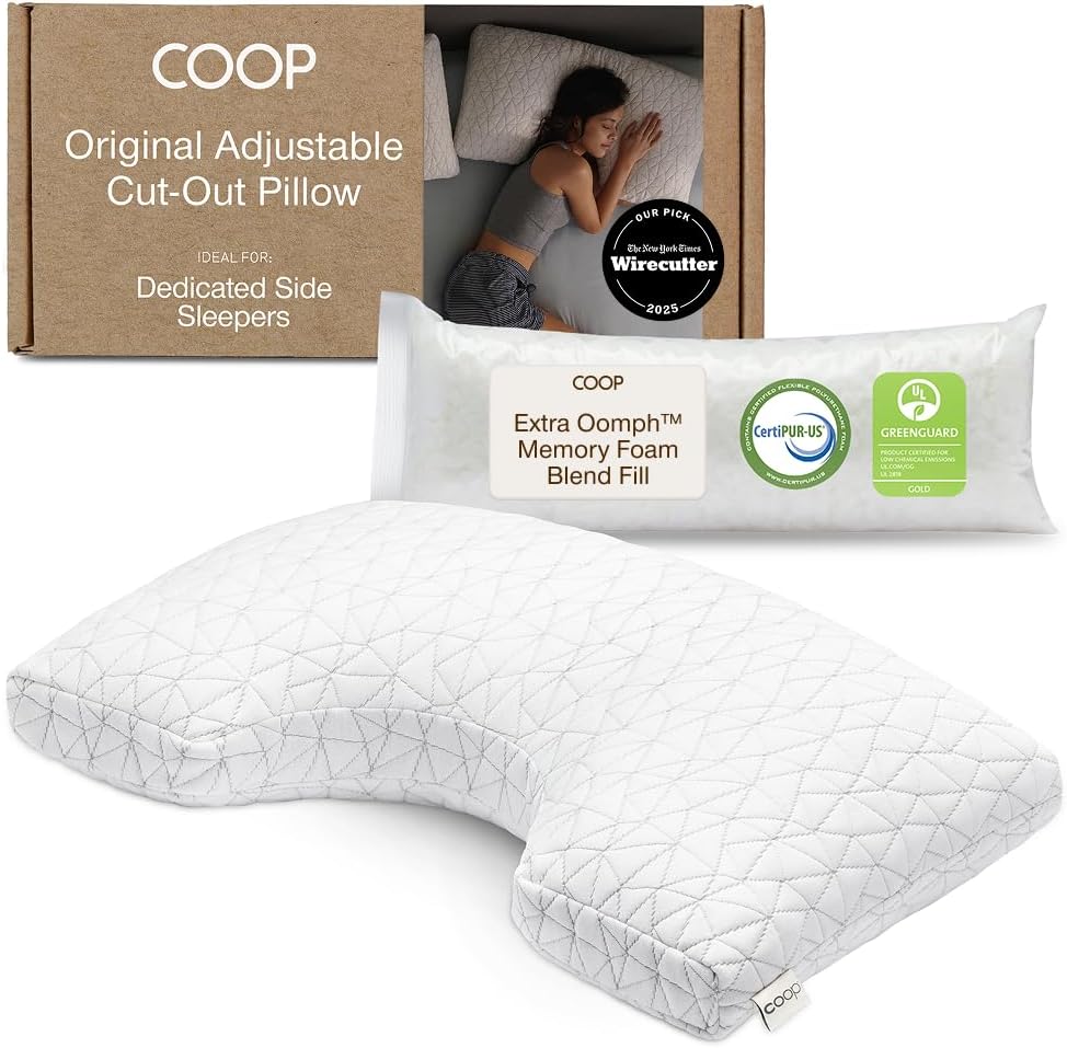 Coop Home Goods Original Cut-Out Adjustable Pillow, Queen Size Bed Pillows for Neck & Head Support, 18 x 28 “ Memory Foam Pillows - Medium Firm for Side Sleeper, CertiPUR-US/GREENGUARD Gold