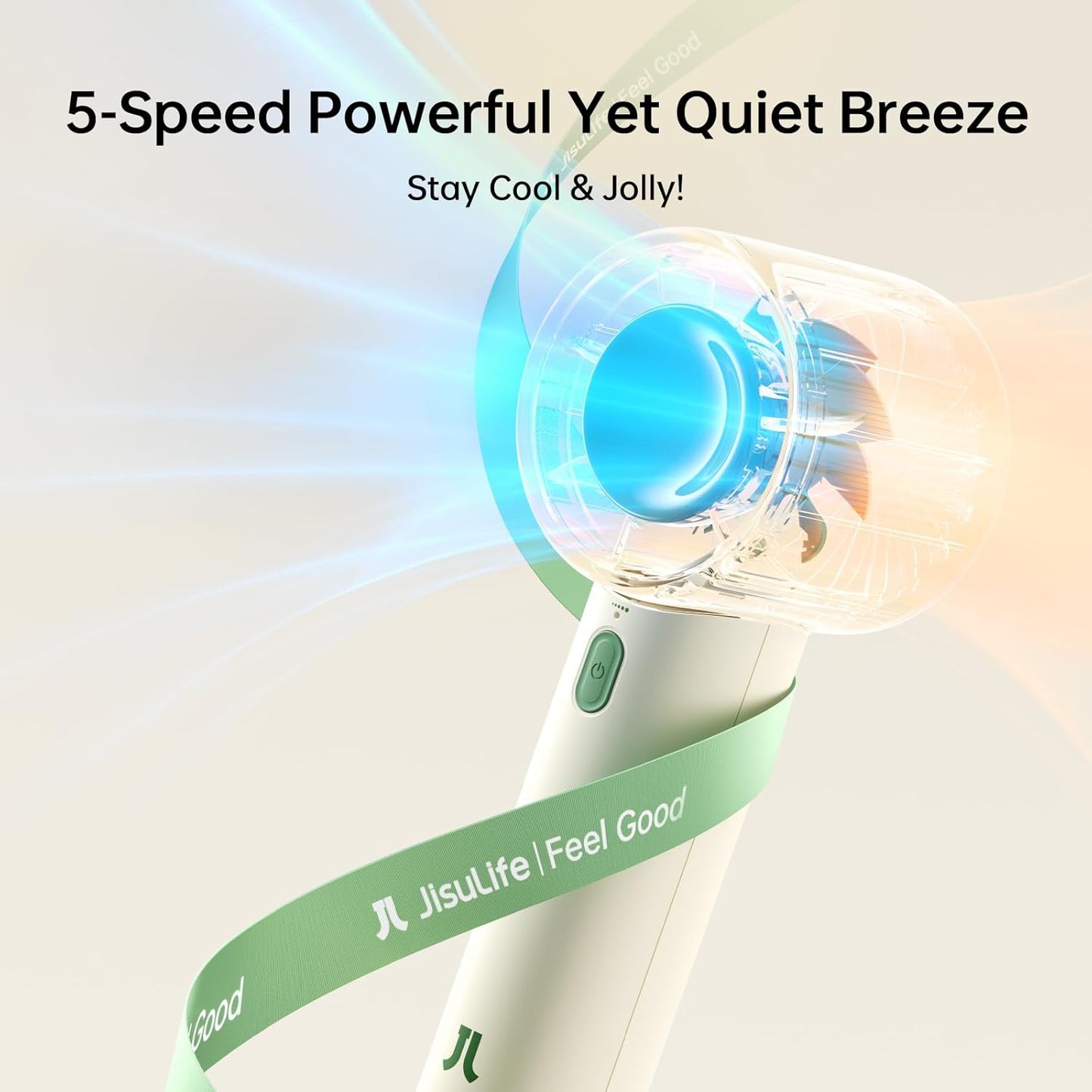 JISULIFE Handheld Turbo Fan, 4000mAh Rechargeable Portable Fan with Neck Strap, Stickers, Christmas Stockings, Ideal for Travel, Camping. Gifts for Women, Men, Kids (Beige)
