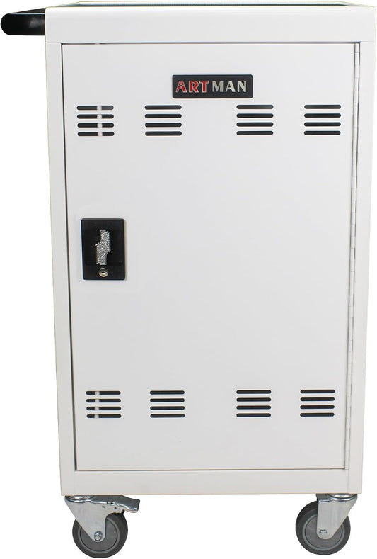 32-Port 30-Bay Charging Cart with Lock, White | Laptop Storage, Cord Management, Access Lock, for iPads/Chromebooks up to 16.3", for School/Business