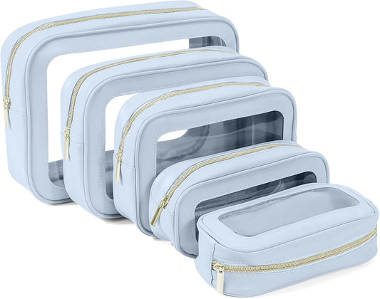 YOPCDJ 5PCS Diaper Bag Organizer Pouch Set, TSA Approved Toiletry Bag，Clear Waterproof TPU Makeup Bag Set Travel Organizer Bags for Women and Kids
