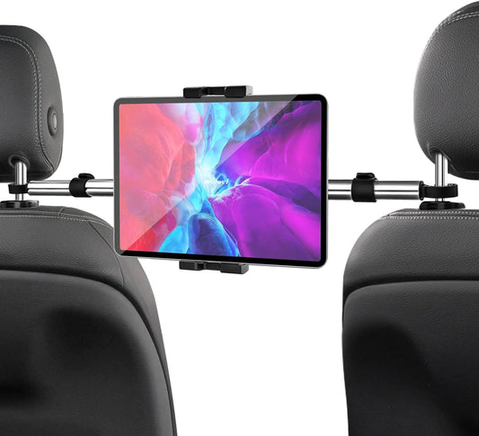 Car Headrest Tablet Holder Mount - [Anti Shake & Stretchable] Tablet Holder Back Seat for Car Between Kids Stand, for iPad Pro Air Mini, Galaxy Tab, Kindle Fire, Switch, iPhone, 4.7-13" Devices