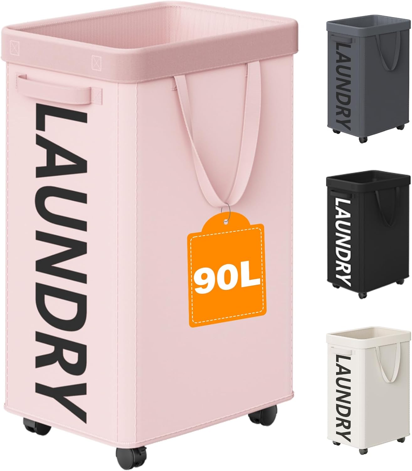 Optish Pink Laundry Basket with Wheels, Dorm Room Essentials Girl, 90L Rolling Laundry Hamper with Wheels, Large Clothes Hamper on Wheel with Removable Mesh Bag for Bedroom, Dorm