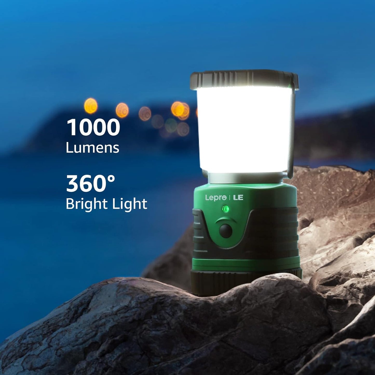 Lepro 1000LM LED Camping Lantern Rechargeable, 4400mAh Power Bank, Green Tent Light with 4 Light Modes, Waterproof Lantern Flashlight for Hurricane Emergency, Camping Essentials, USB Cable Included