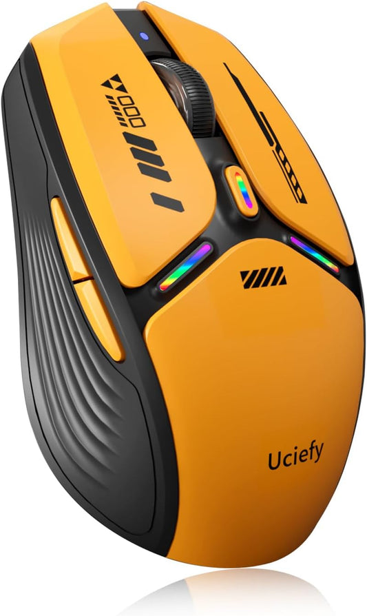 Uciefy V19 Wireless Mouse, USB C Rechargeable Mice for Laptop, LED-Orange