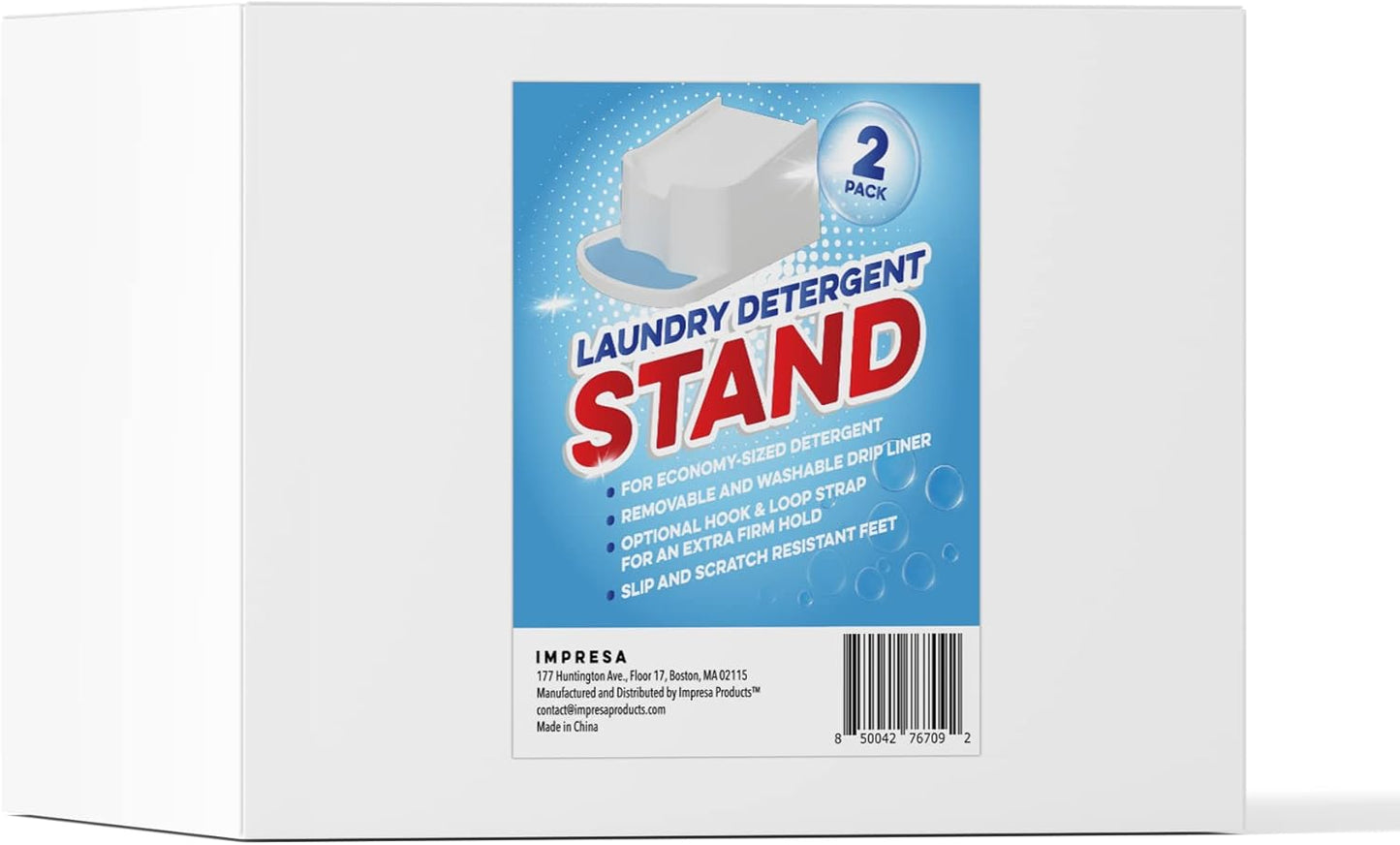 IMPRESA Laundry Detergent Stand - 2-Pack, White Drip Catcher & Liner, Laundry Detergent Storage - Hook & Loop Strap & Secure Grip Feet, Room Organization