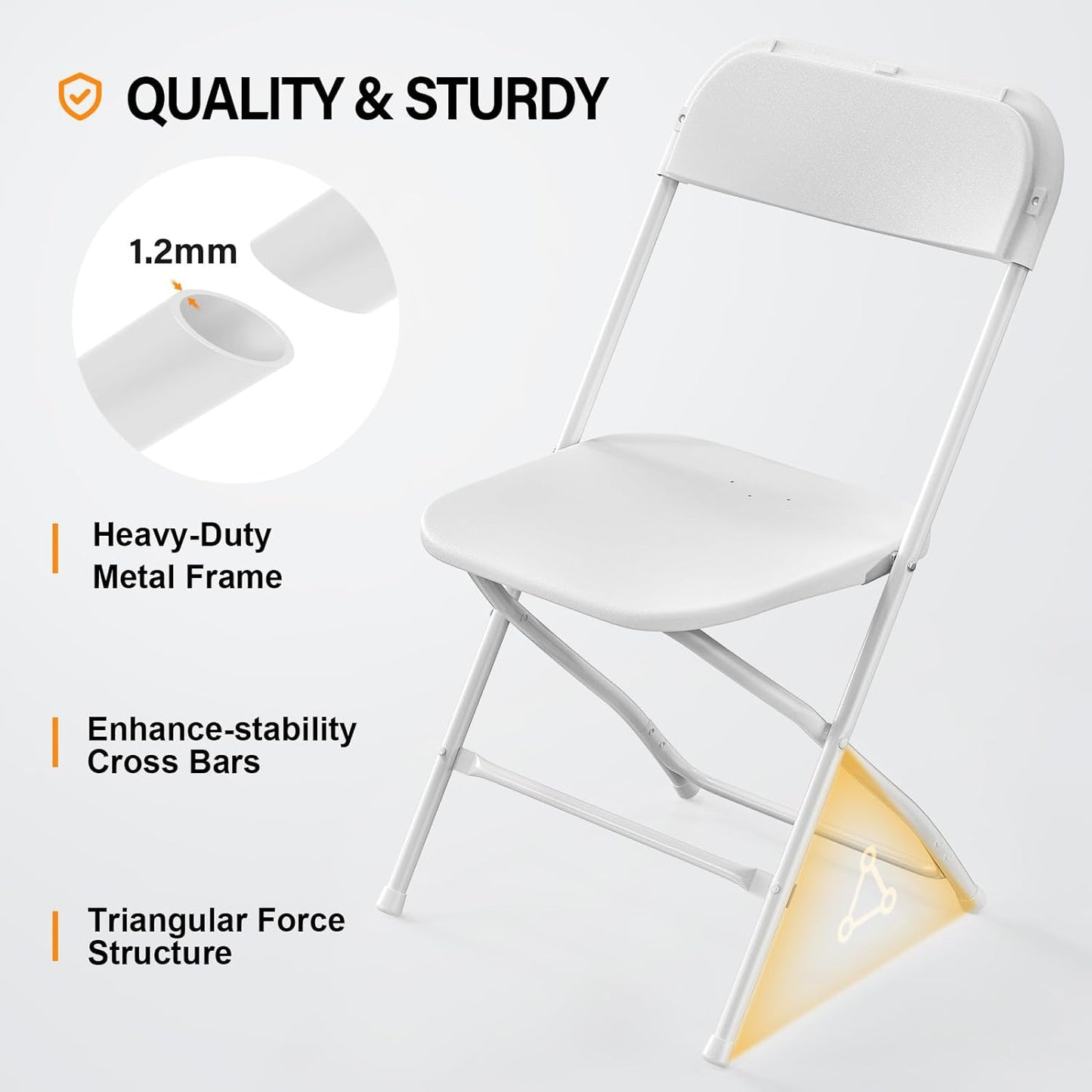 VINGLI 10 Pack White Plastic Folding Chair, Indoor Outdoor Portable Stackable Commercial Seat with Steel Frame 350lb. Capacity for Events Office Wedding Party Picnic Kitchen Dining