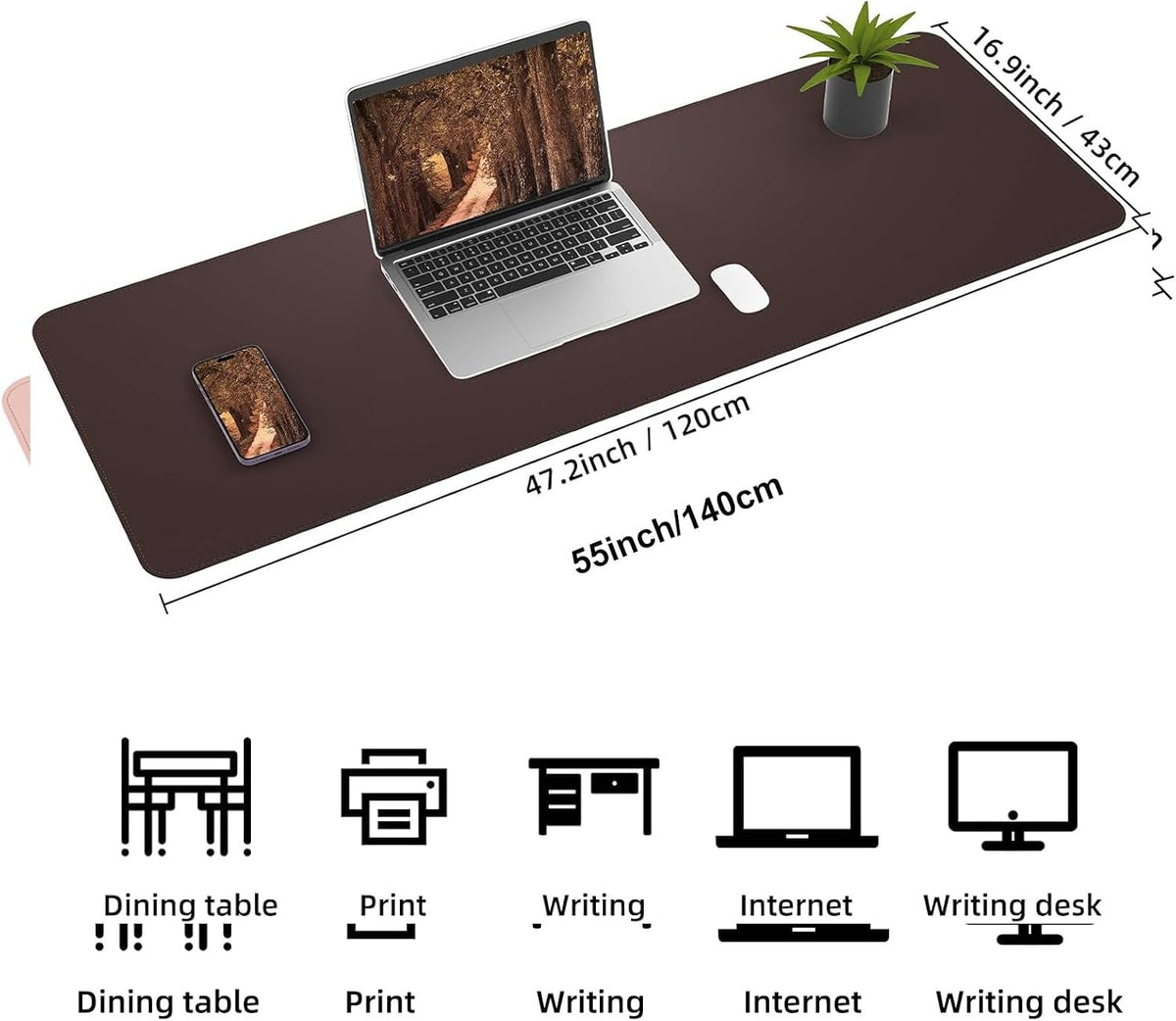 AFIING Cork Desk Mat 55" x 17", Dual-Sided Natural Cork & PU Leather Desk Pad, Non-Slip Waterproof Large Mouse Pad for Office, Home & Gaming (Coffee)
