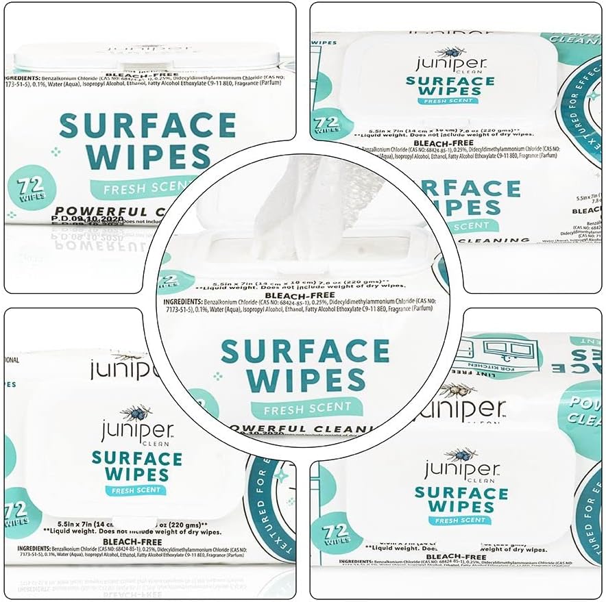 Juniper CLEAN 24 Pack Surface Cleaning Wipes Bleach Free, All-Purpose Cleaner for Bathroom, Kitchen, Office, 1728 Count Soft Flow, Fresh Scent, Bleach Free, Lint Free, Durable