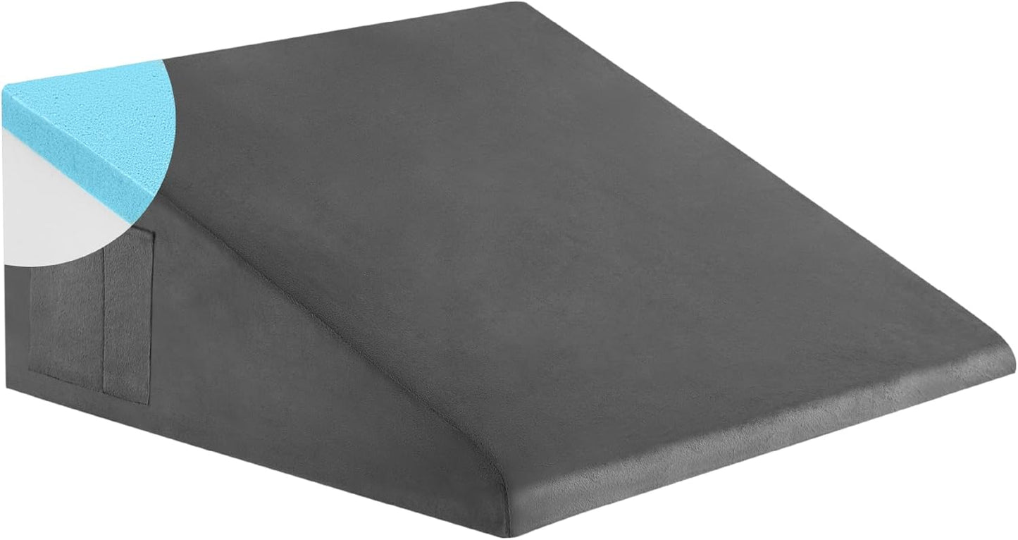 Bedluxe Wedge Pillow, 10 inch Bed Wedge Pillow for Headboard, Pillow Wedge for Acid Reflux Relief, Sleeping, After Surgery, Snoring, Gerd, Triangle Pillow Wedge - Cooling Memory Foam Top, Plush Grey