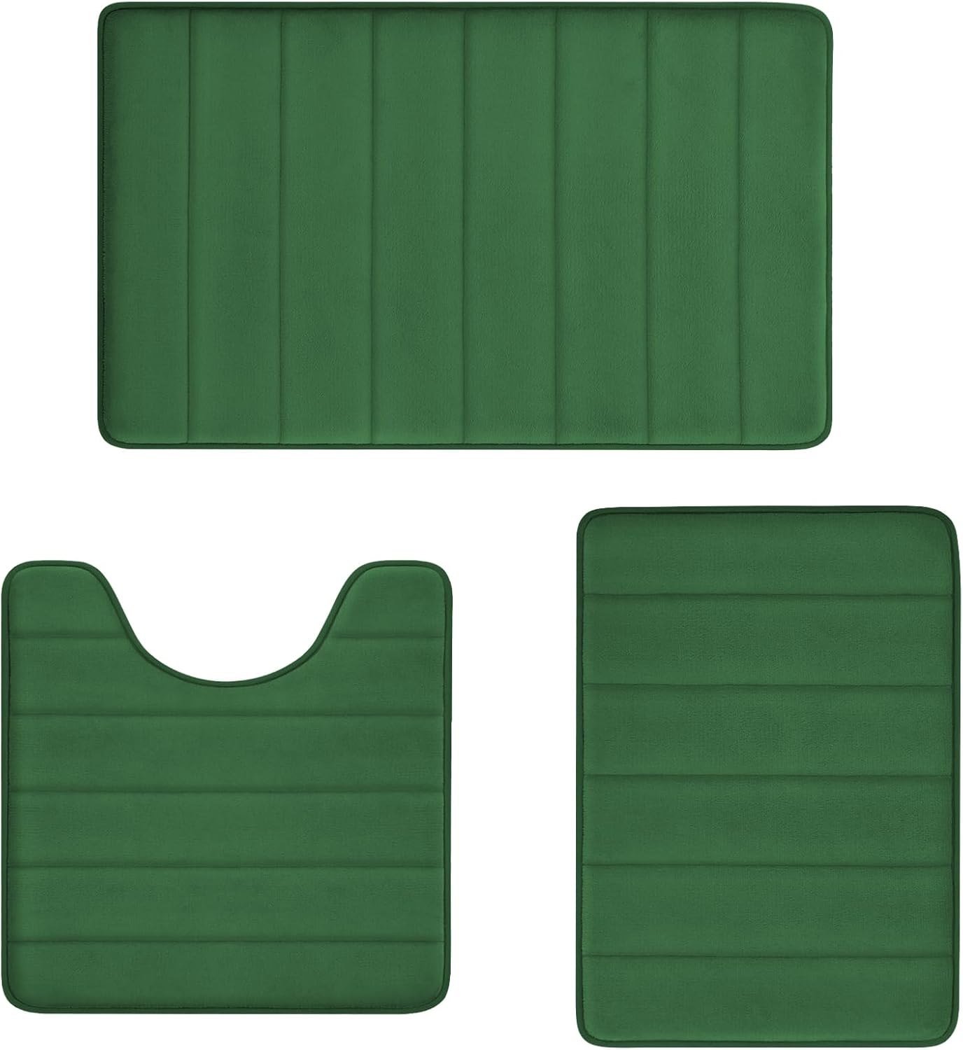 RUN HELIX Bath Mats for Bathroom Comfort Memory Foam Bath Rug Set 3 Piece Non-Slip Bathroom Mats,Absorbent Shaggy Rugs Super Soft U-Shaped Toilet Rug,Bathroo Carpets for Batoom,Tub,Shower,Dark Green