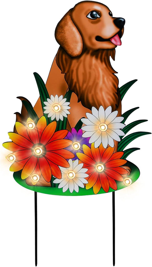 WONDER GARDEN Outdoor Garden Stakes with LED Lighted Dog Flower Yard Sign
