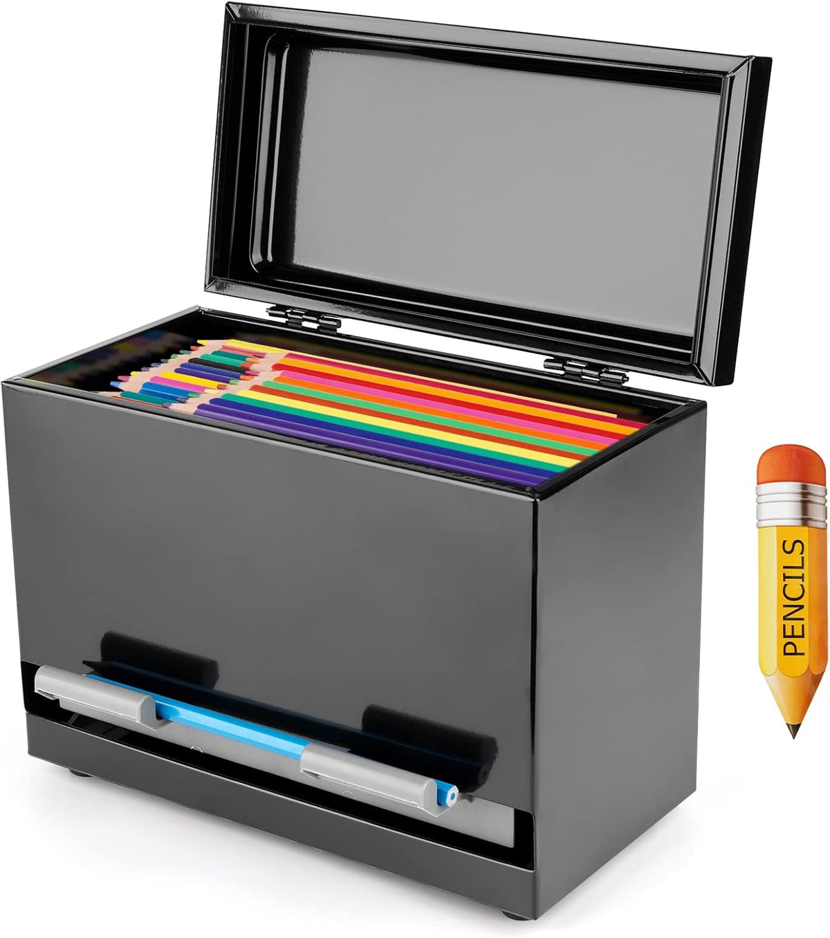 Pencil Dispenser for Classroom, Stainless Steel Pen Holder, Black