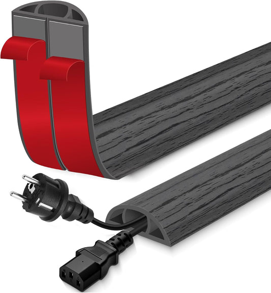 Floor Cord Cover for Wires on Floor Self Adhesive Cord Hider | Floor Cable Cover Floor Wire Covers for Cords Prevent Cable Trips, Cord Cavity W 0.51" x H 0.31", Deep Gray Wood, 10Ft