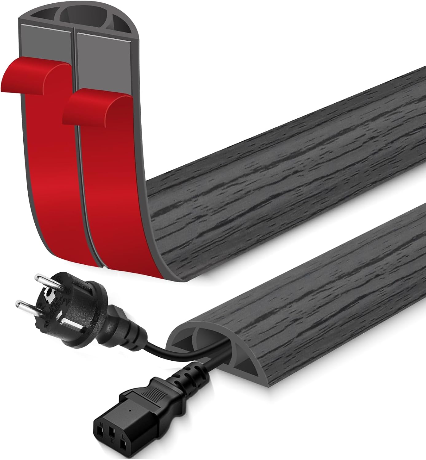 Floor Cord Cover for Wires on Floor Self Adhesive Cord Hider | Floor Cable Cover Floor Wire Covers for Cords Prevent Cable Trips, Cord Cavity W 0.47" x H 0.27", Deep Gray Wood, 20Ft