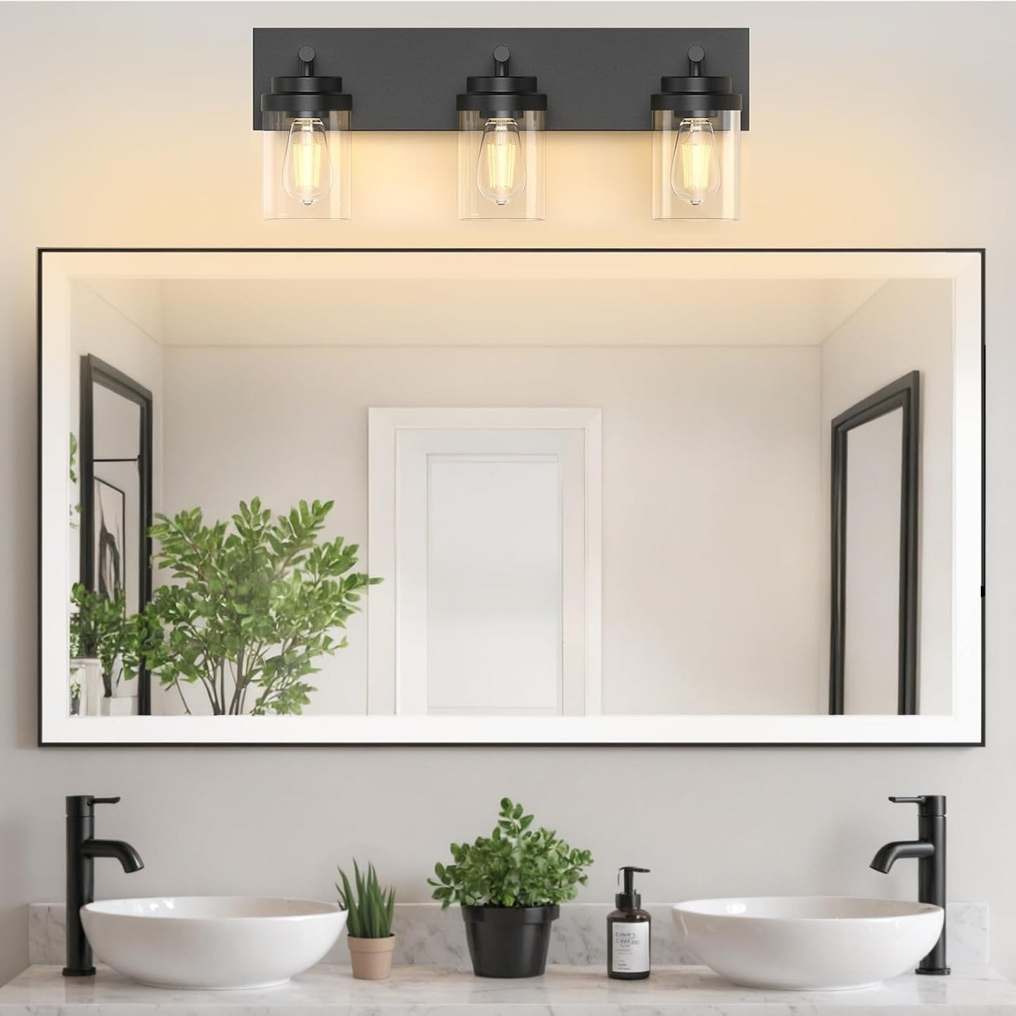 IZORRO Bathroom Vanity Light Fixture, 3-Light 22 Inch Matte Black Bathroom Light Fixtures Over Mirror, with Clear Glass Shade, Modern Farmhouse Vanity Lights, Rustic Restroom Lighting Fixtures