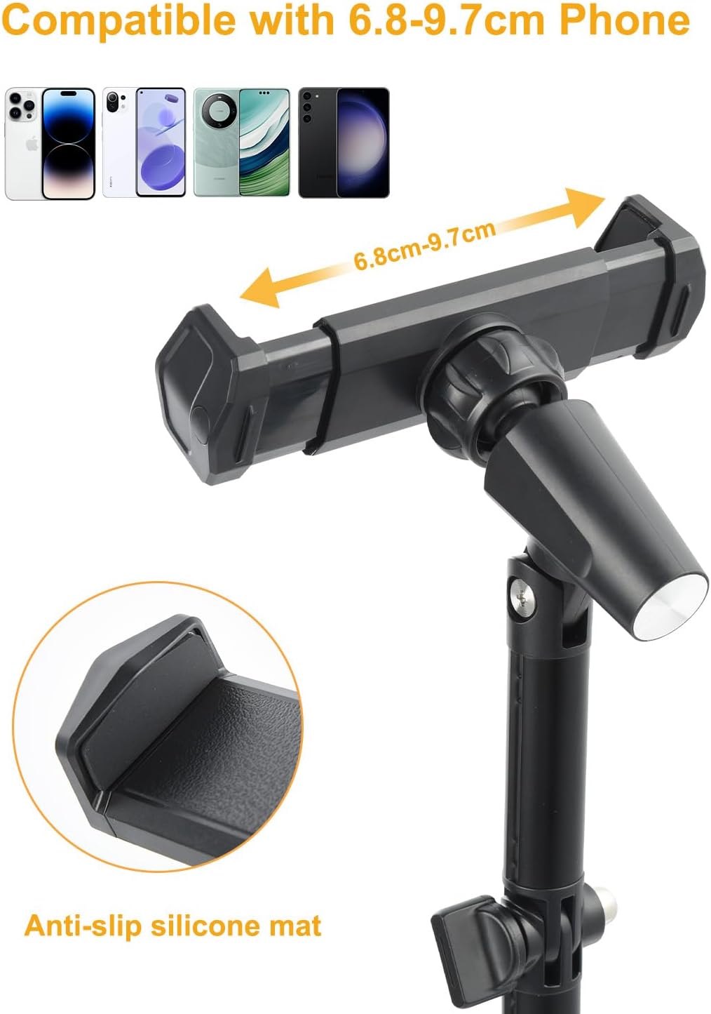 UTEBIT Cell Phone Stand, 6-15" Height Adjustable Rotating Cell Phone Holder for Desk, Retractable Cell Phone Stand,Tablet Stand Holder for 4.7"-15.6" Screen iPhone Samsung, iPad, Kindle, eBook Reader