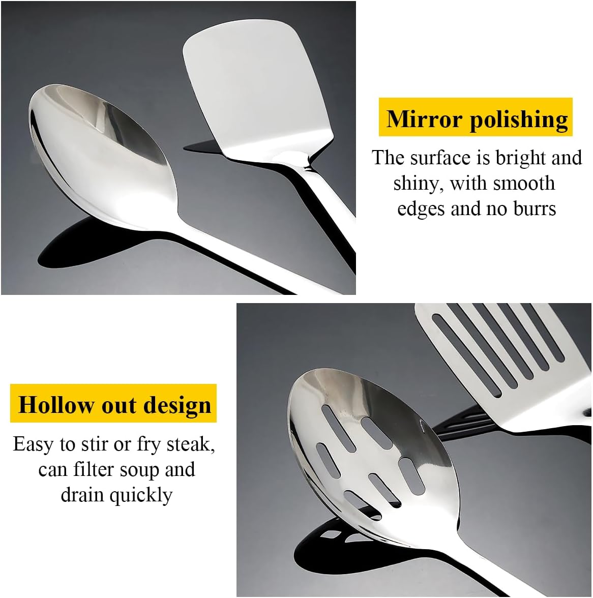 Homquen Stainless Steel Kitchen Utensils Set 4pcs, Cooking Utensils Set, Kitchen Tools Spatulas Set, Cooking Spoons, Home Essentials Kitchen Gadgets Accessories