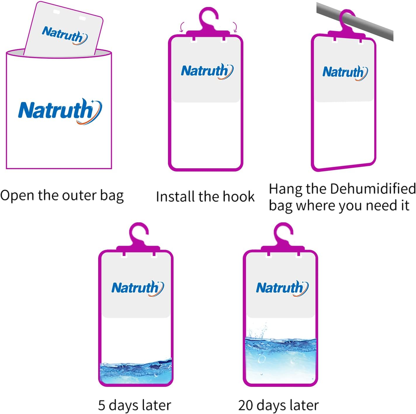 NATRUTH 12-PACK Moisture Absorber Bags With Lavender,Desiccant Hanging Bag Use for Kitchen Bathroom Wardrobe, Eliminates Odors，Odor Absorber Humidity Packs, Hanging Closet Dehumidifier Bags for Closet