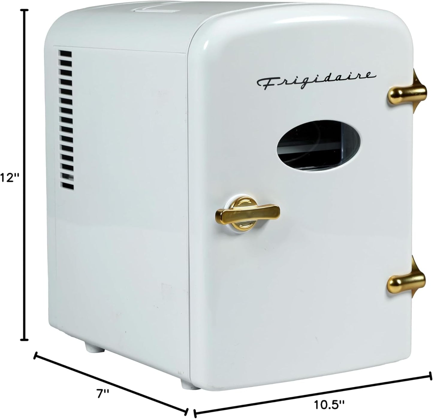 Frigidaire Retro Mini Personal Fridge Cooler, Holds up to 9 Cans, Portable for Car, Office, Bedroom, Dorm Room, or Cabin, Includes 110V AC and 12V DC cords - White Gold (Special Edition Color)