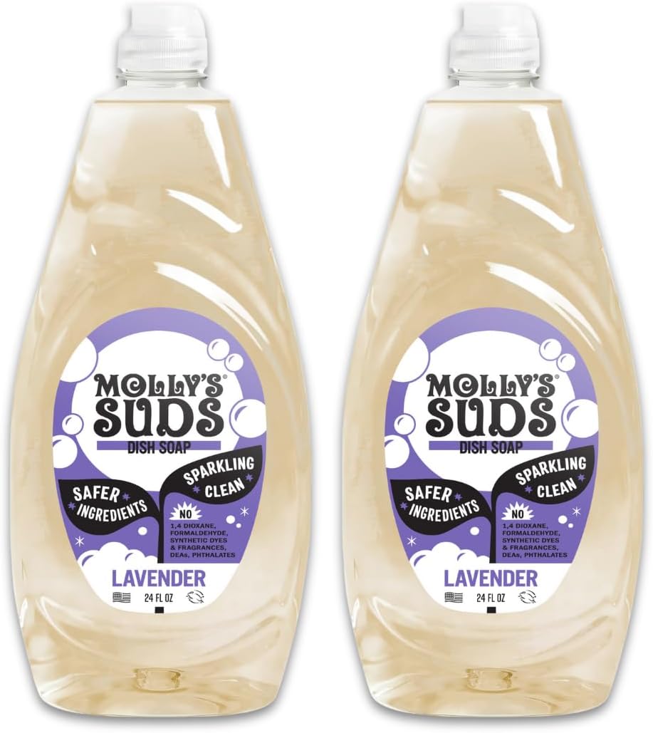 Molly's Suds Liquid Dish Soap | Clean, Simple Ingredients | Extra Scrubbing Power | Unscented, 24 oz - 2 Pack